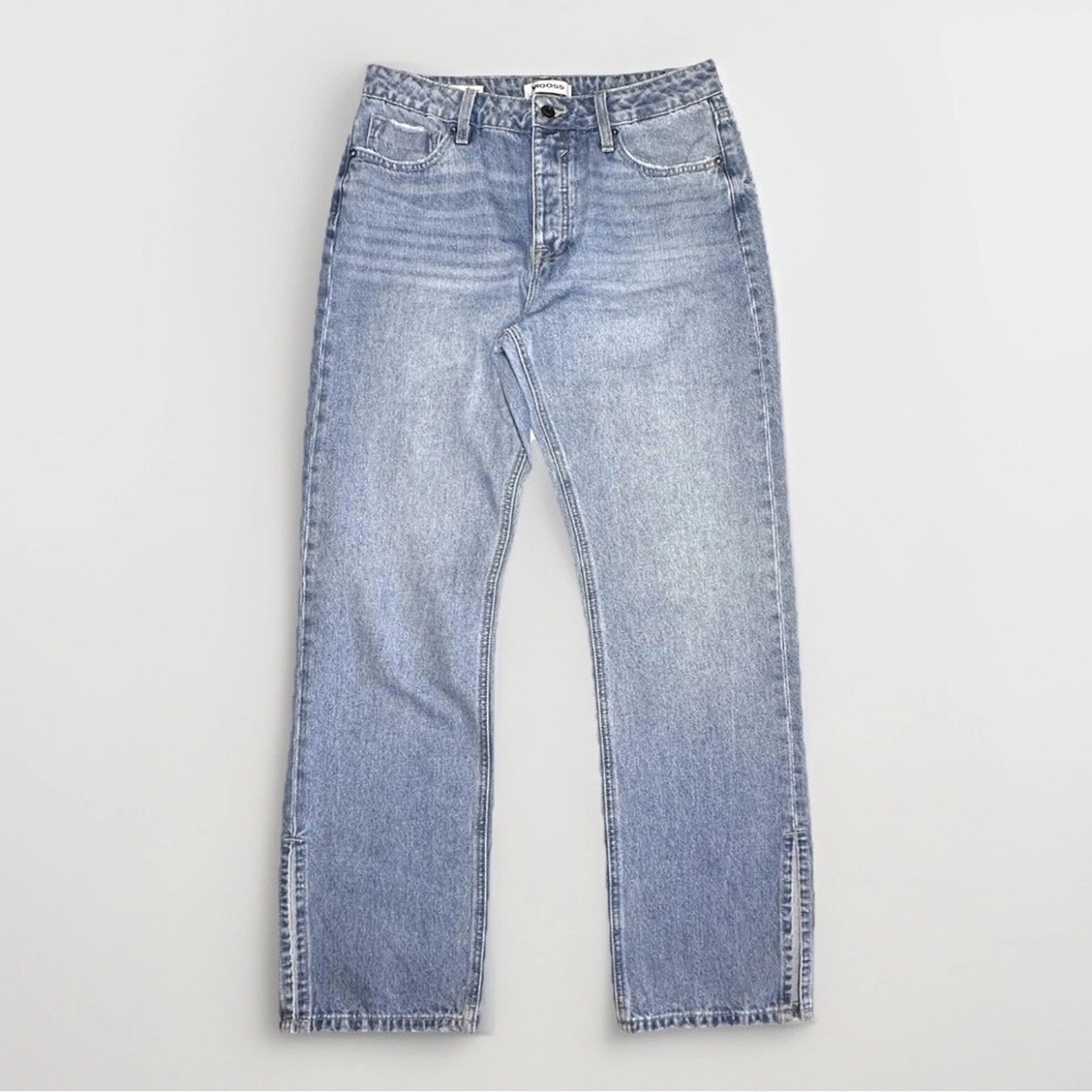 VIGOSS Sz 30 Wide Leg Side Split Button Up Slight Distress Blue Jeans 5 Pocket